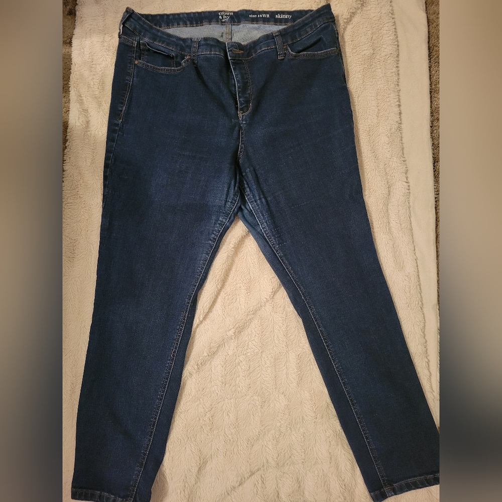Crown and Ivy dark denim skinny jeans.